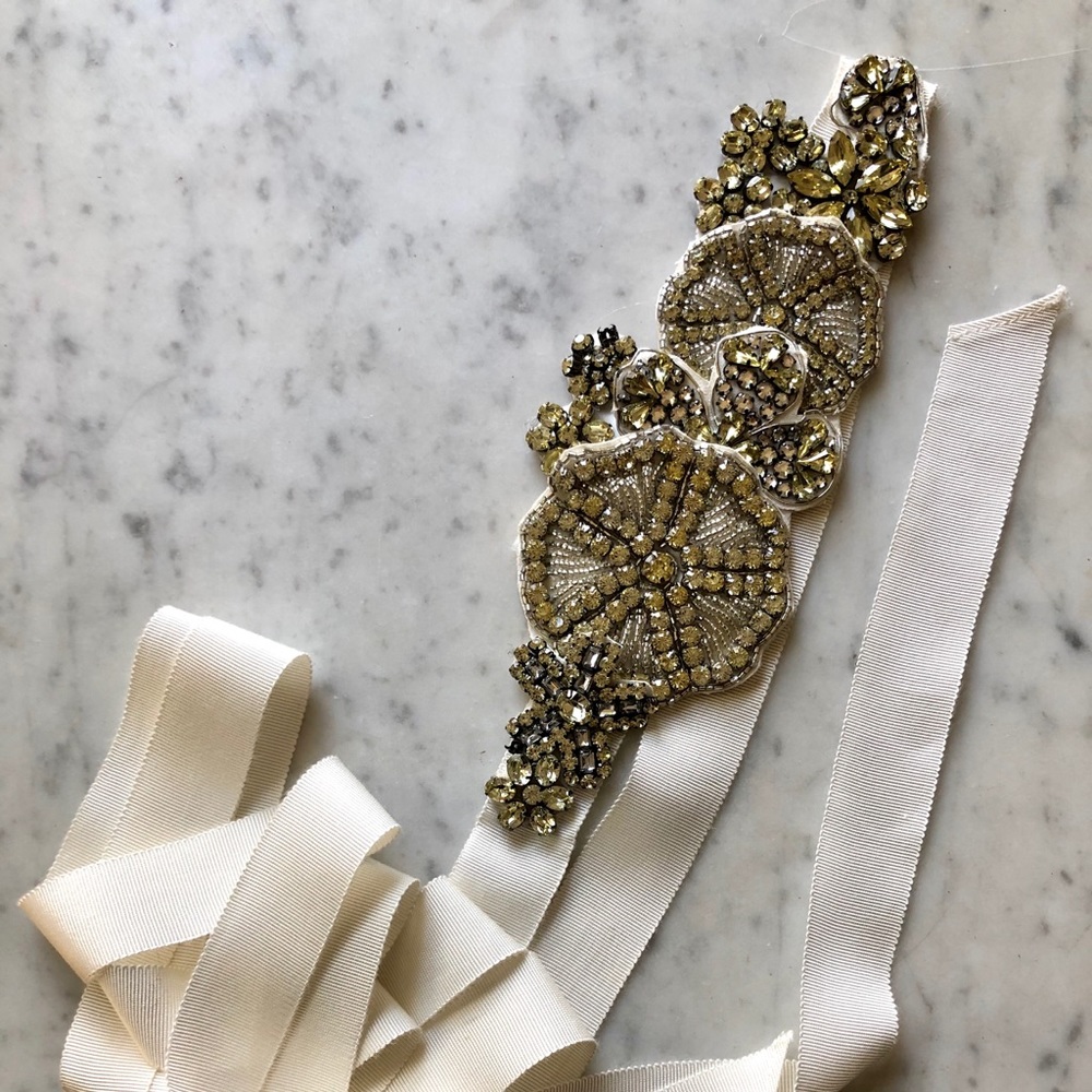 Rhinestone Wedding Dress Sash - Grossgrain Ribbon